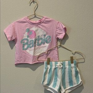 Pink Barbie T-Shirt and Striped Shorts Set